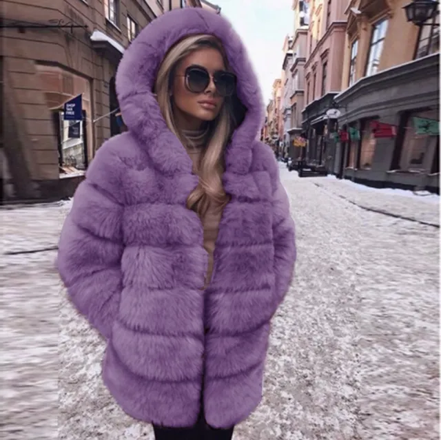 Women Luxury Winter Warm Fluffy Faux Fur Short Coat Jacket Purple - Shop at LoveMi