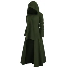 Hooded casual solid colour coat - Green - View 1