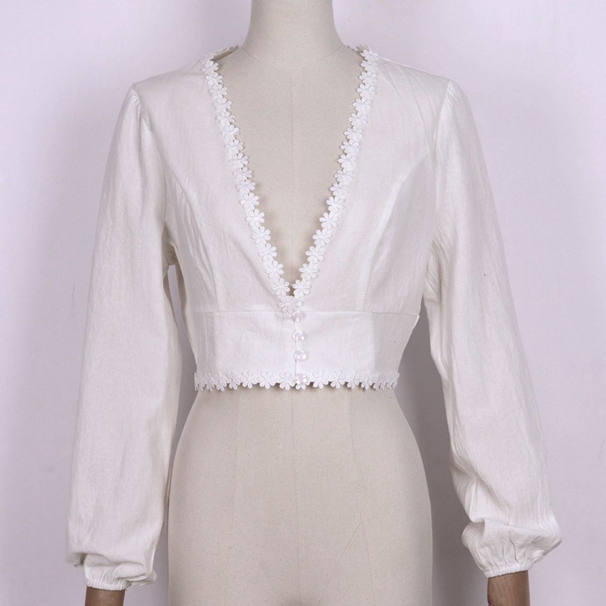 Deep V Long Sleeve Little Chrysanthemum Top