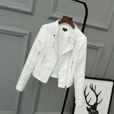 Fashion stand-up collar motorcycle PU leather jacket