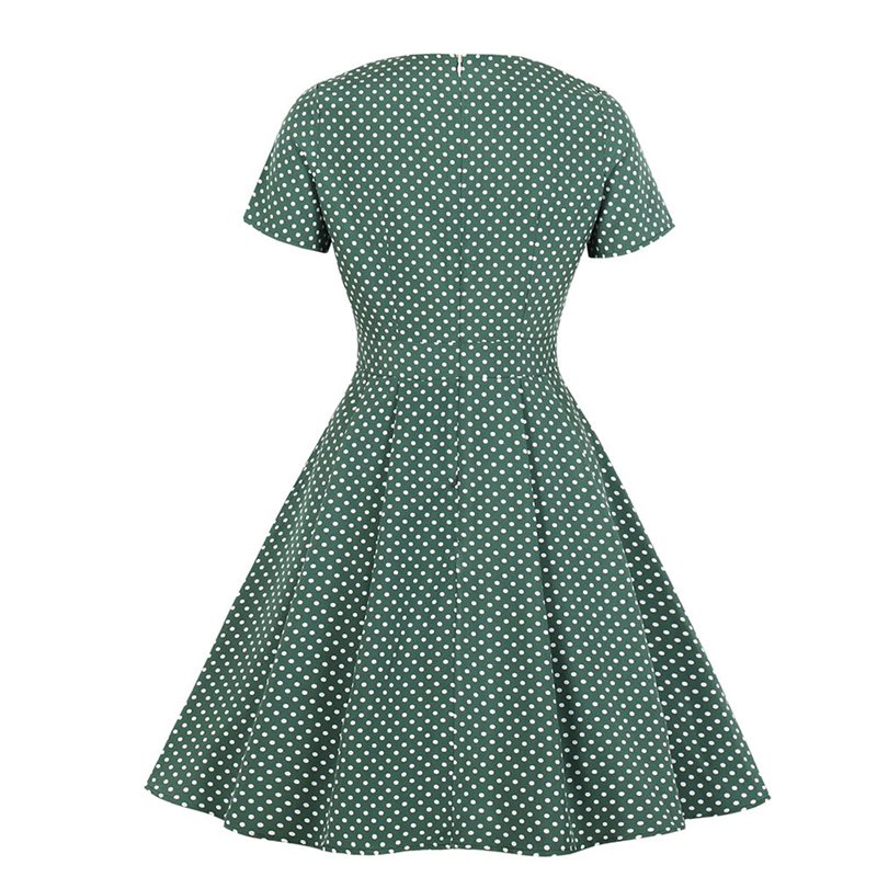 فستان قصير بتصميم منقوش بنقاط بولكا على الخصر بنمط عتيق