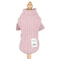 Pure colour knitted autumn and winter dog sweater - Pink - View 1