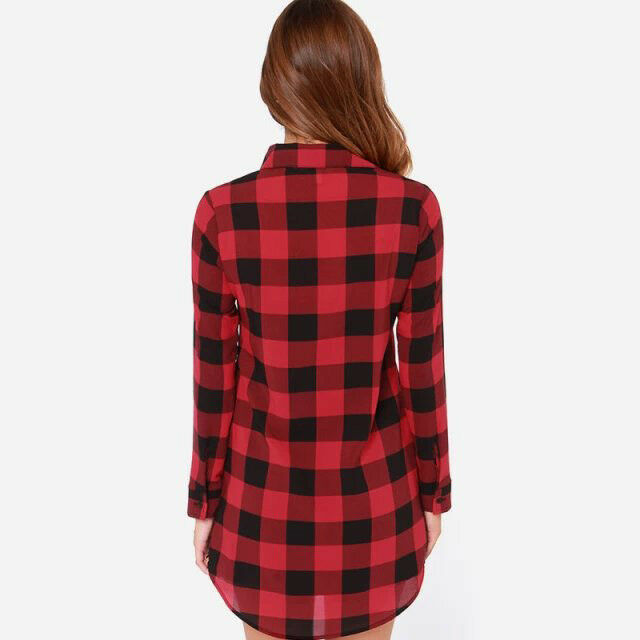 All-match plaid mid-length shirt