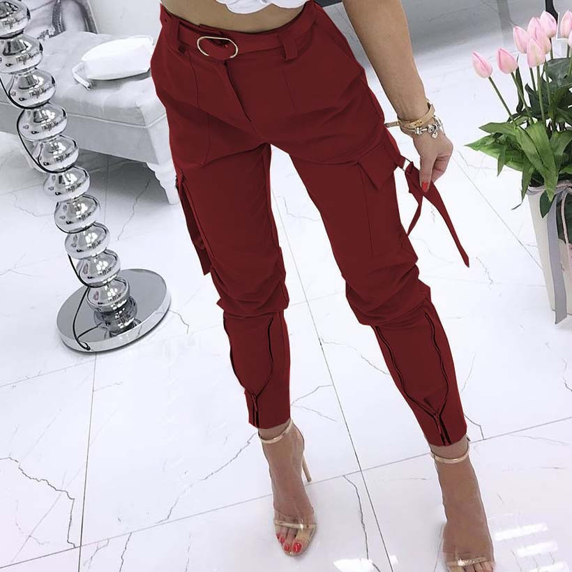 Solid color slim slimming tooling trousers