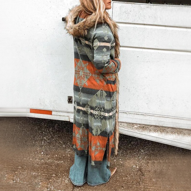 Long sleeve printed long coat