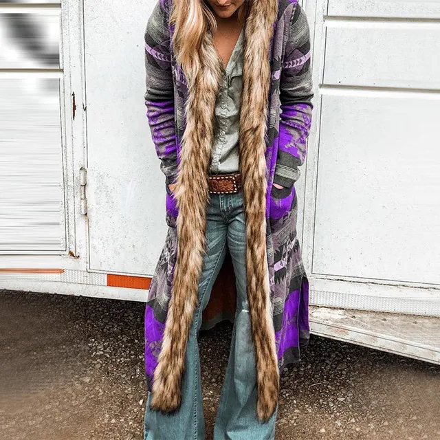 Long sleeve printed long coat Purple - Shop at LoveMi