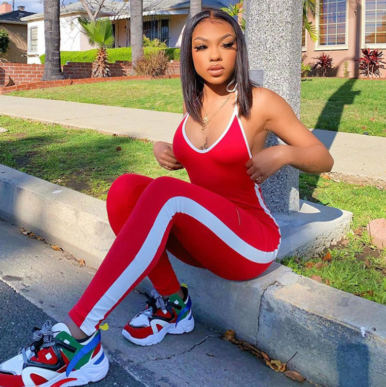 Sporty Patchwork Halter Backless jumpsuit