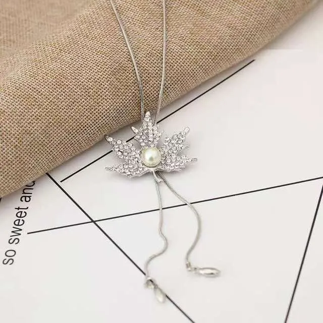 Jewelry Luxury Diamond Tree Leaves Necklace Silver - Shop at LoveMi