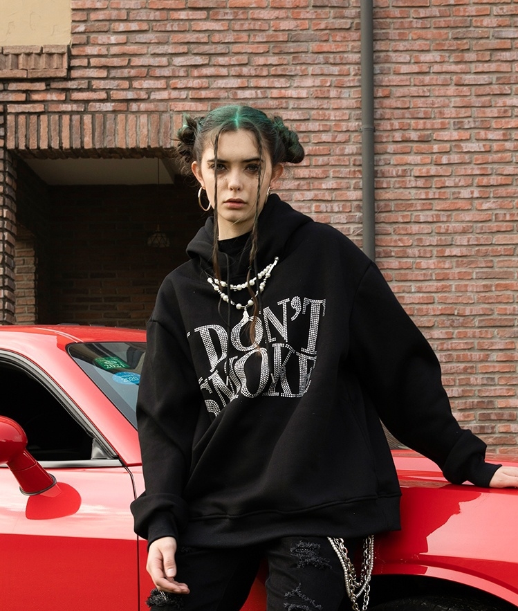 Japanese craft rhinestones hand-stamping hoodie sweater