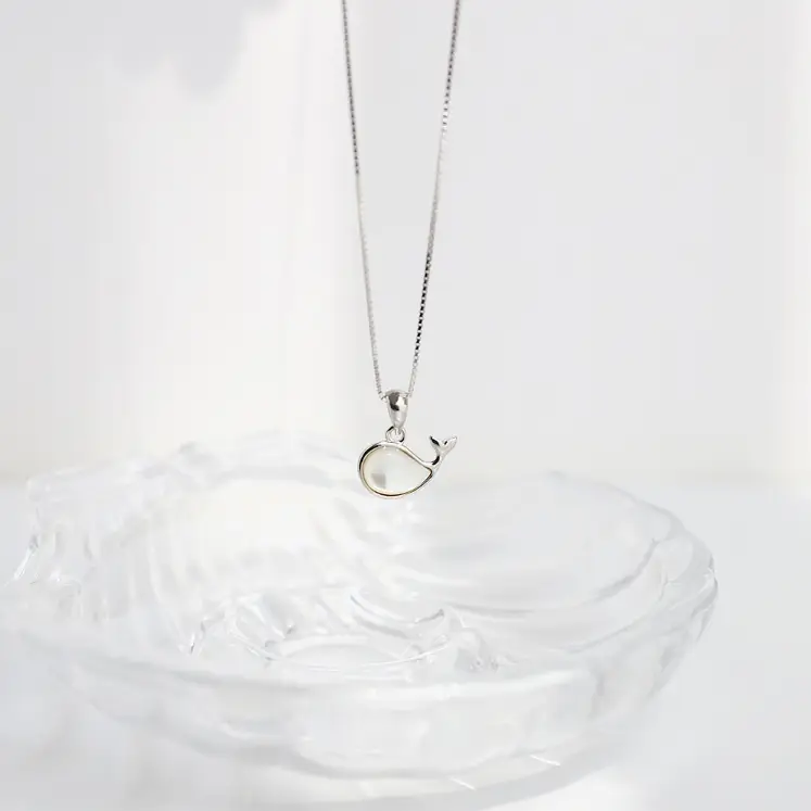 Deep sea mother shell little whale S925 sterling silver necklace