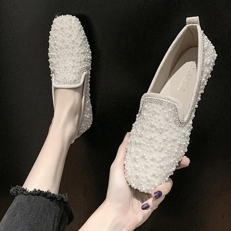 Soft sole square toe shoes - Beige