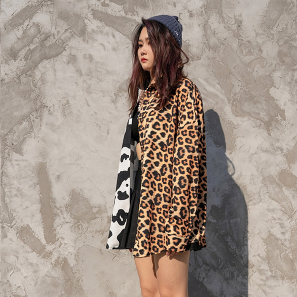Leopard print colorblock shirt