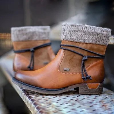 Side zip block heel warm Martin boots Brown - Shop at LoveMi