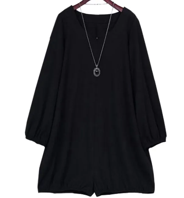 Long sleeve jumpsuit shorts - Black