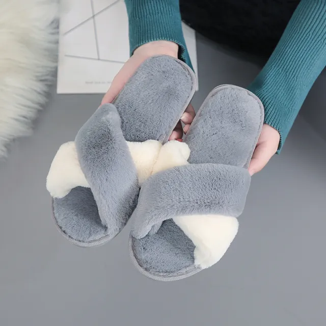 Plush cotton slippers Grey - Shop at LoveMi