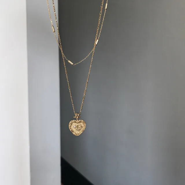 925 Sterling Silver Heart Double Layer Necklace for Women Gold - Shop at LoveMi