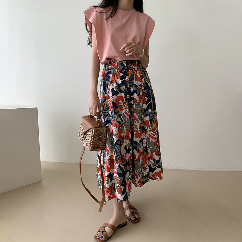 High waist slim floral skirt