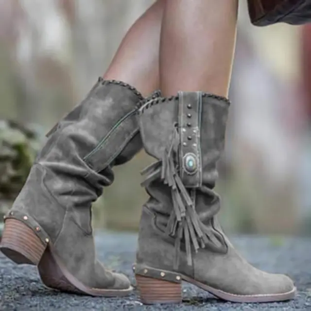 Woman Square Heel Shoe Booties Grey - Shop at LoveMi