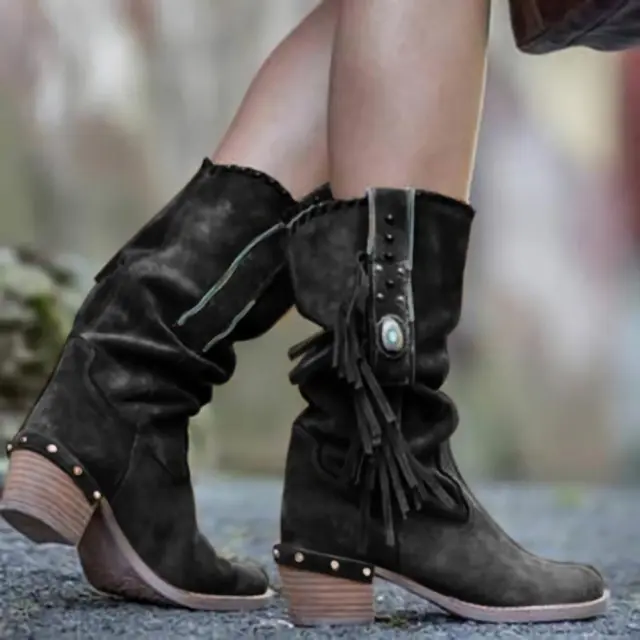 Woman Square Heel Shoe Booties Black - Shop at LoveMi