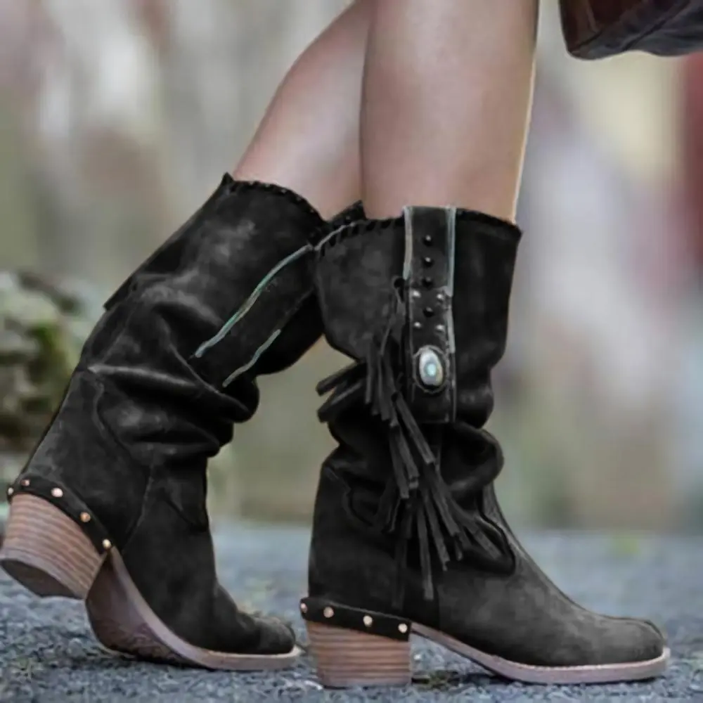 Woman Square Heel Shoe Booties - Black