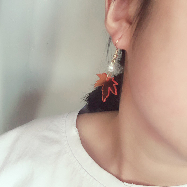 Maple Leaf Earrings Pearl Long Earrings