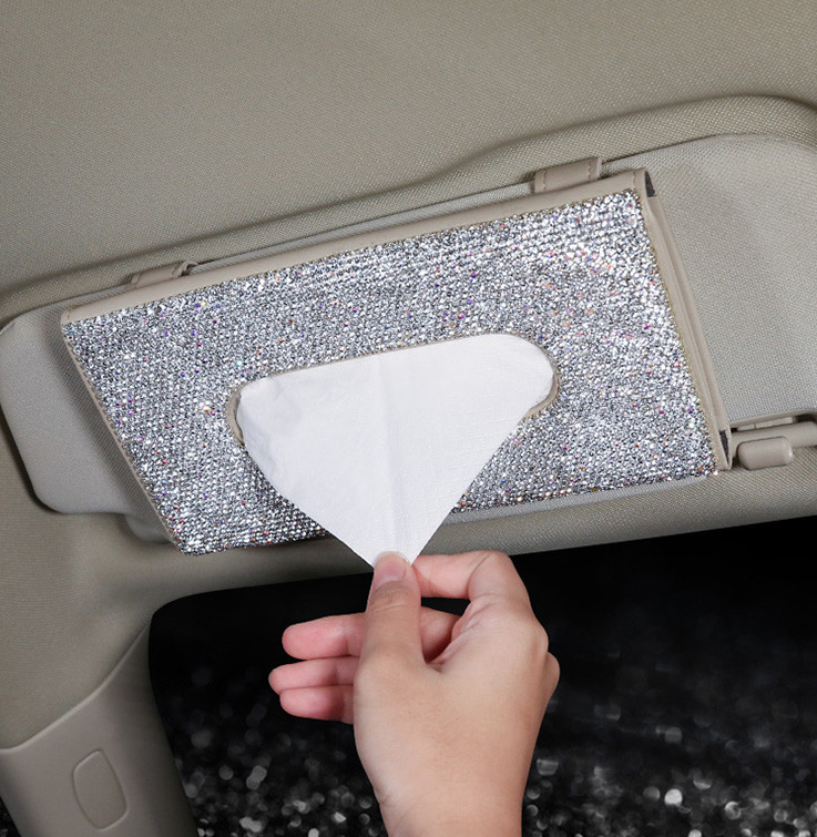 Crystal PU Leather Universal Hanging Style Sun Visor Car Tissue Box — foto 7