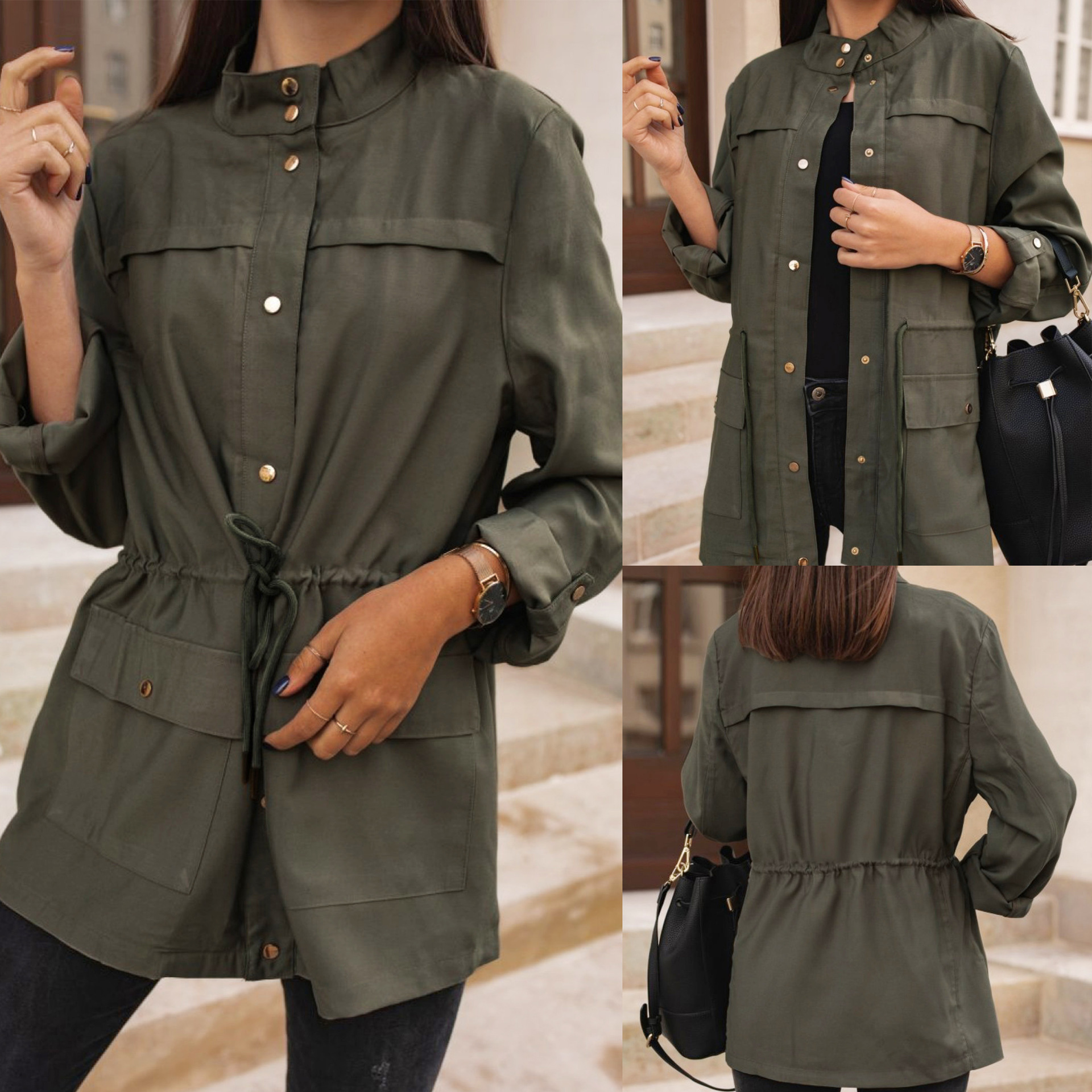 Personalized drawstring waist-pull sleeve casual windbreaker