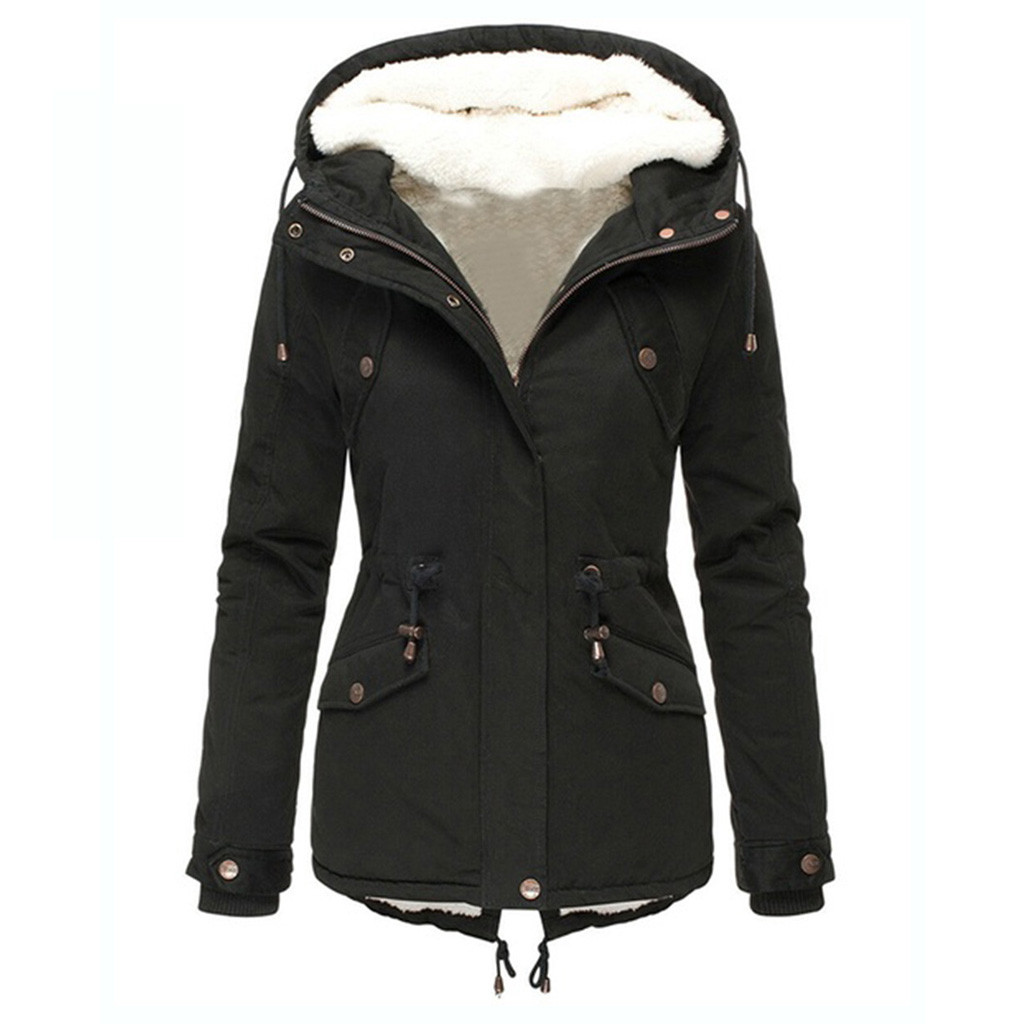 Pure color hooded drawstring padded cotton jacket