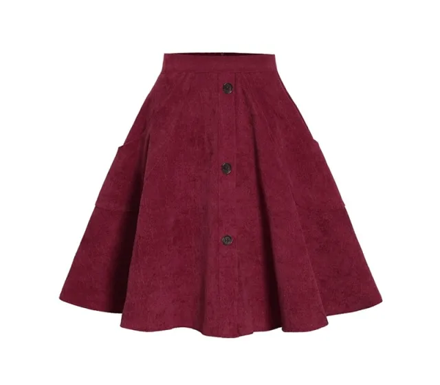style niche retro corduroy skirt Red Wine - Shop at LoveMi