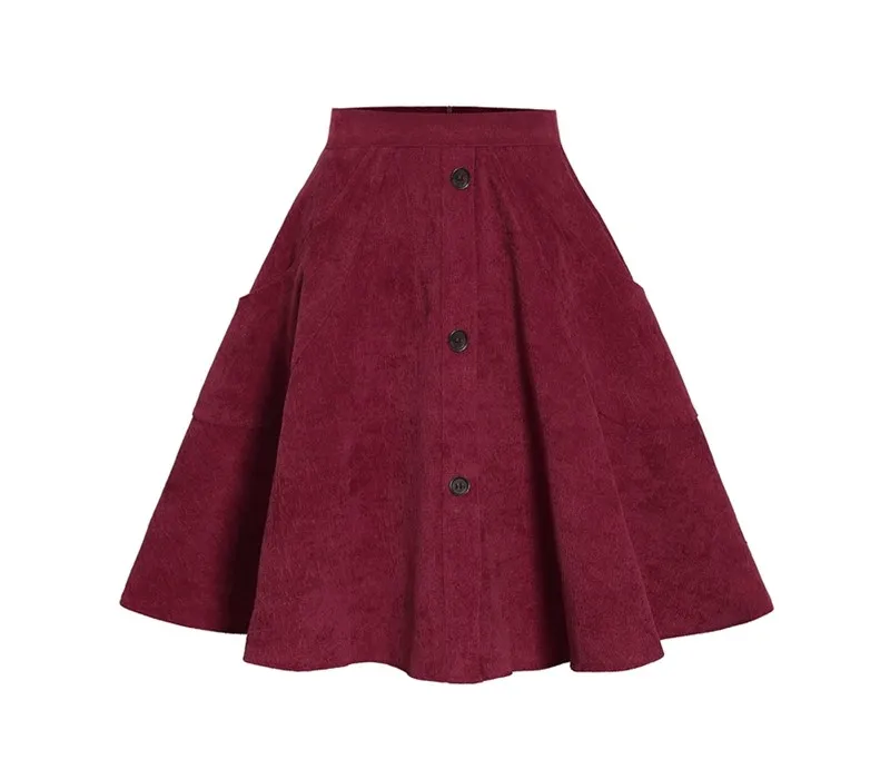style niche retro corduroy skirt - Red Wine