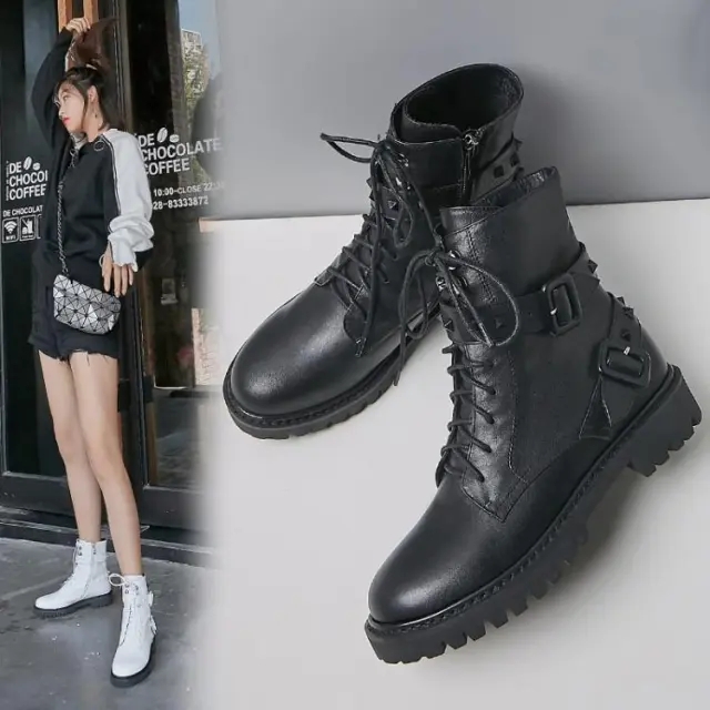 Buckled leather ankle boots Black - Shop at LoveMi