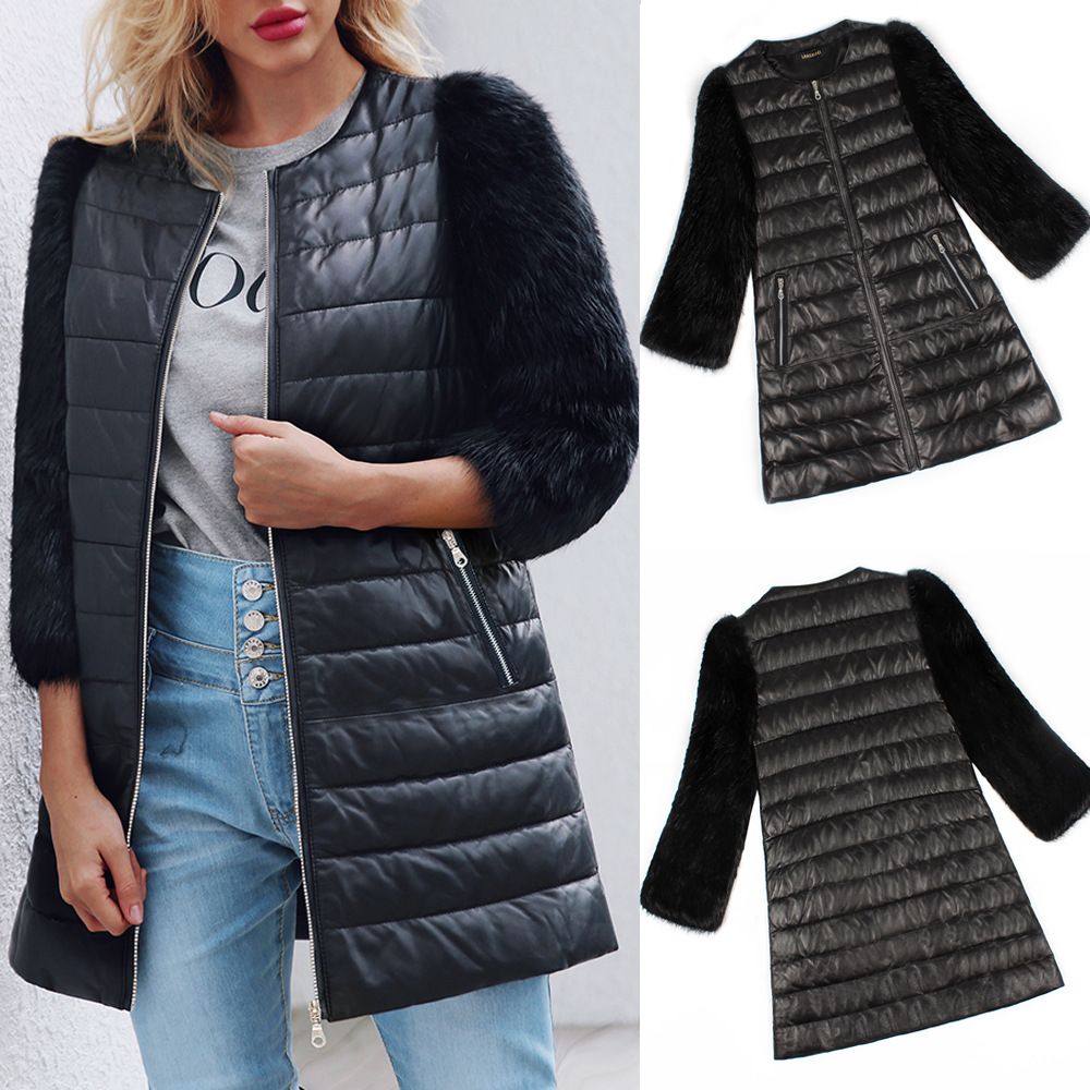 PU Leather Faux Fur 3/4 Sleeve Jacket Black - Shop at LoveMi