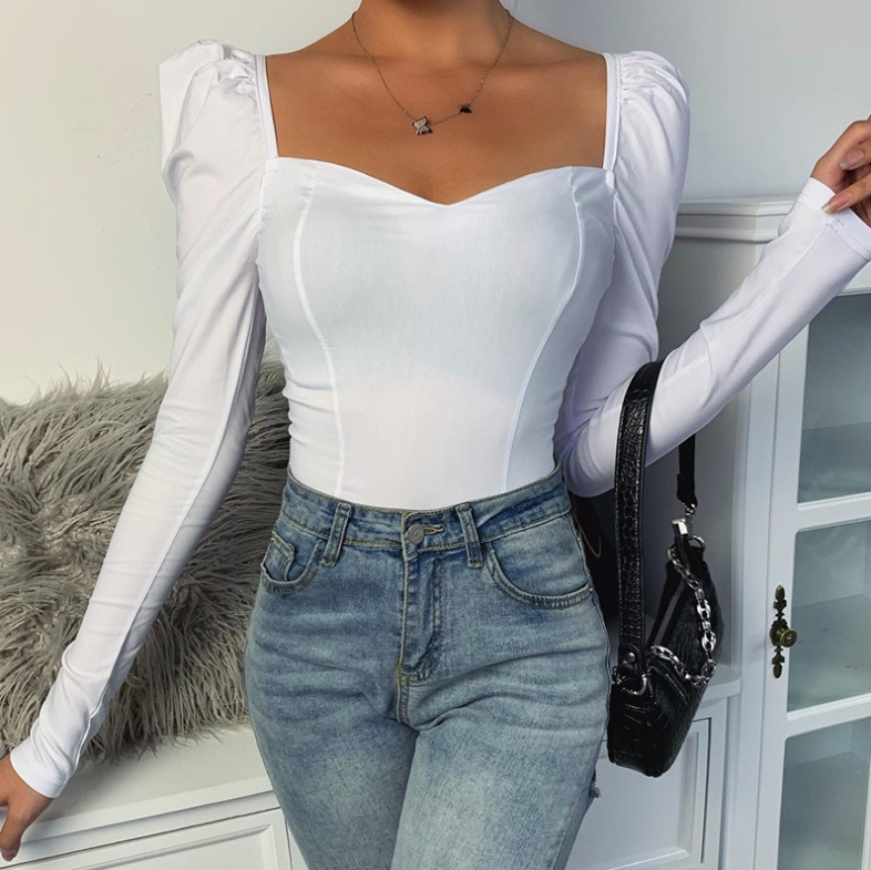 British Style Slim Waist Low-cut Long Sleeves