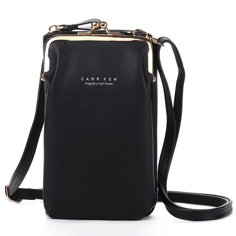 Solid color metal mobile phone bag - Black