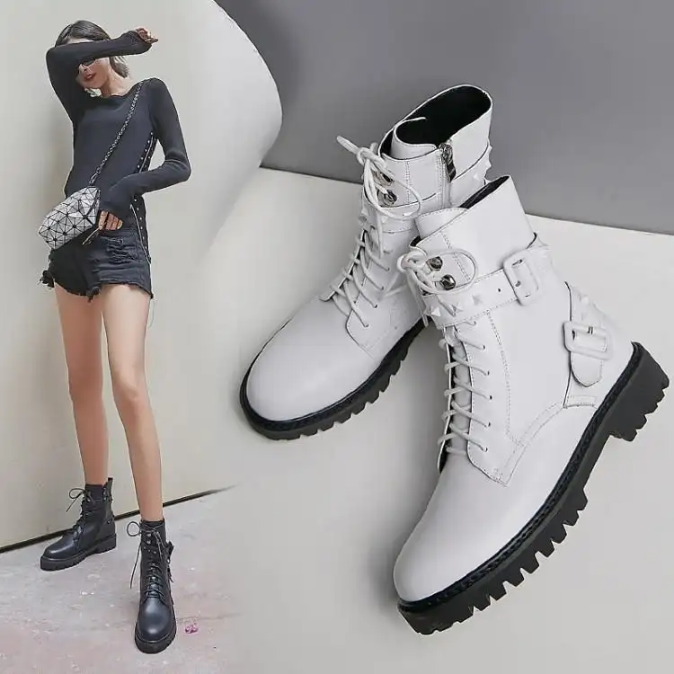 Buckled leather ankle boots