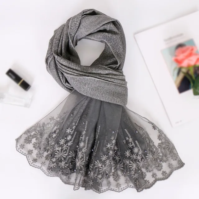 Pearl cotton lace scarf 10Grey - Shop at LoveMi