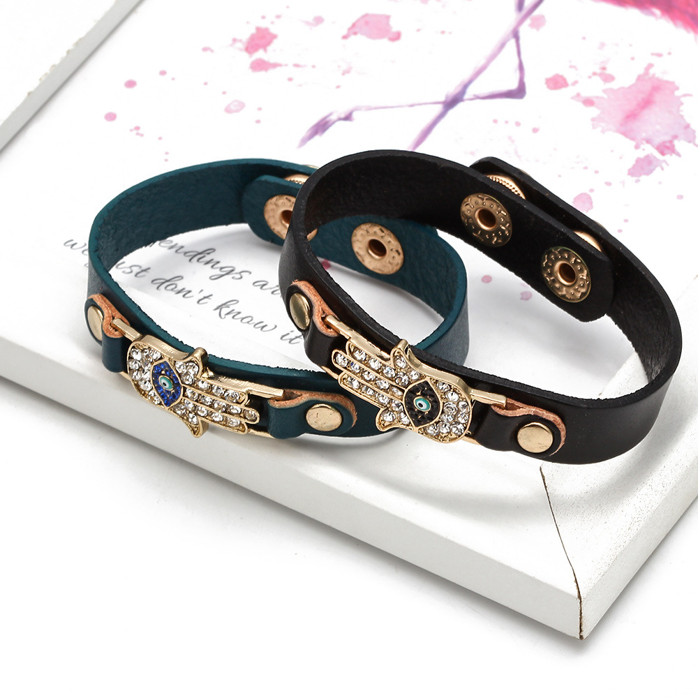 Fashion leather palm bracelet ladies diamond eyes