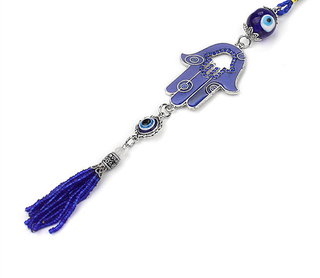Blue Eyes Hand of Fatima Tassel Pendant Keychain