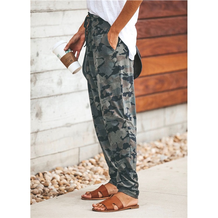Lace-up wide-leg casual trousers