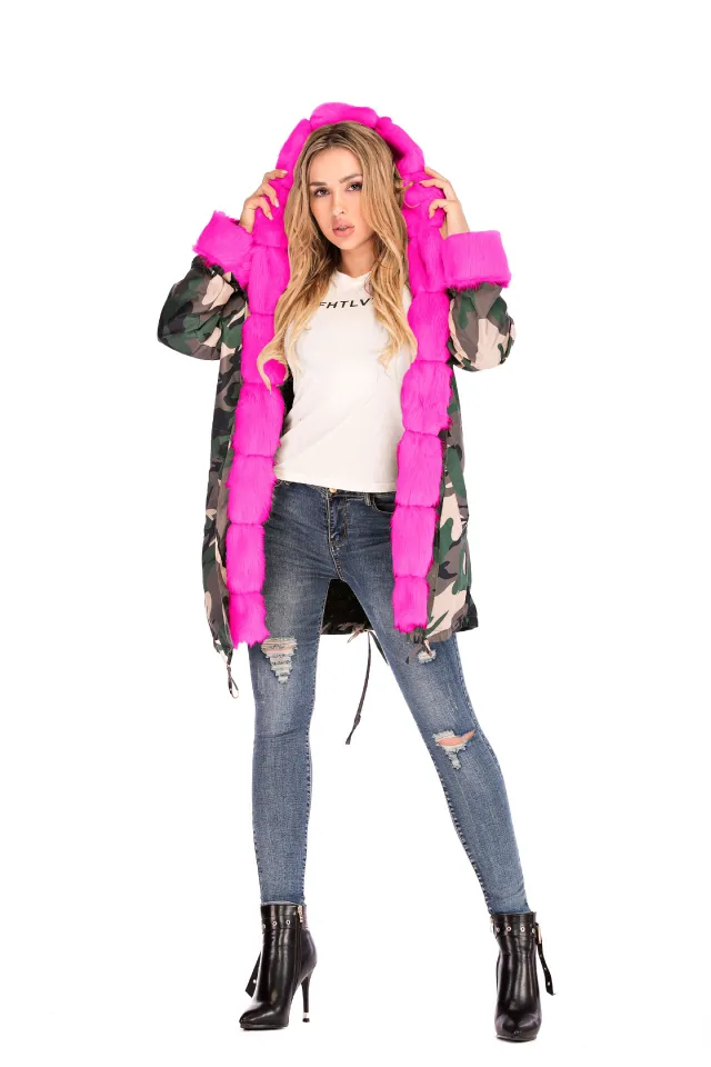 Camouflage plush fur collar warm cotton jacket Mic Rose - Shop at LoveMi