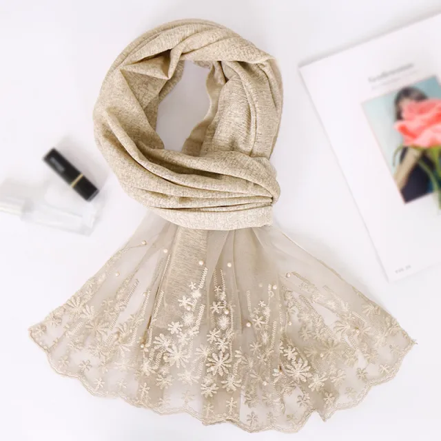 Pearl cotton lace scarf Beige - Shop at LoveMi