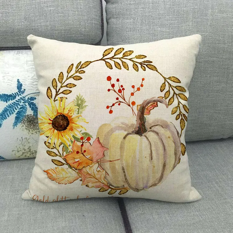 Painted pumpkin linen pillowcase - 13Color