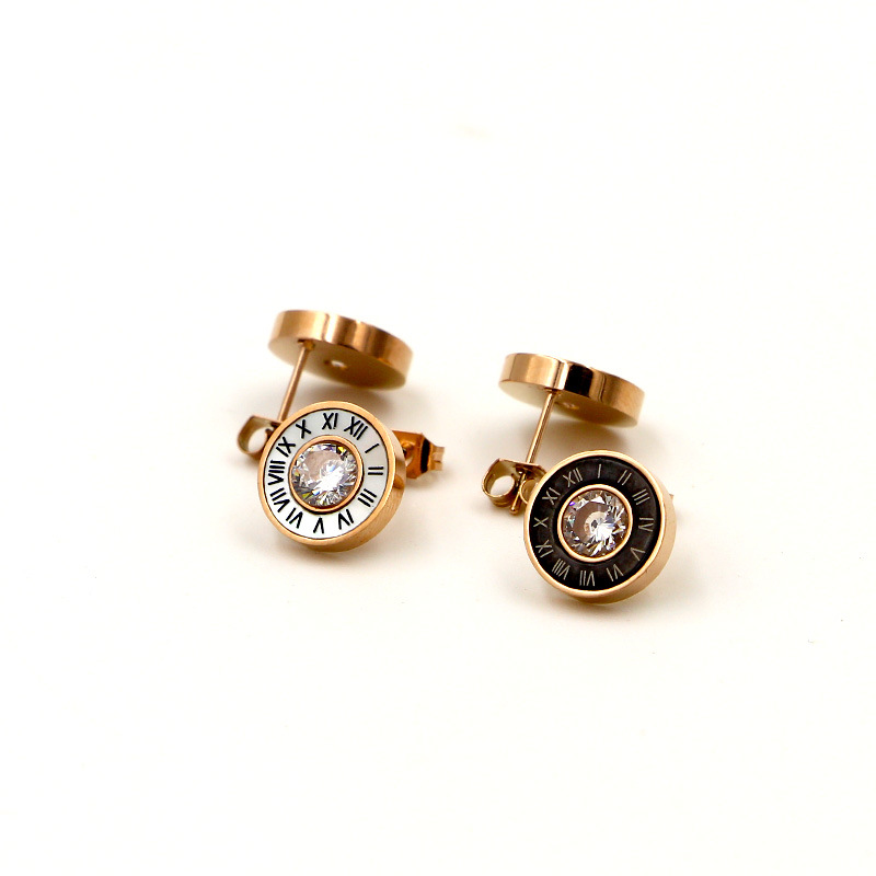 Roman Numerals Single Diamond Stud Earrings