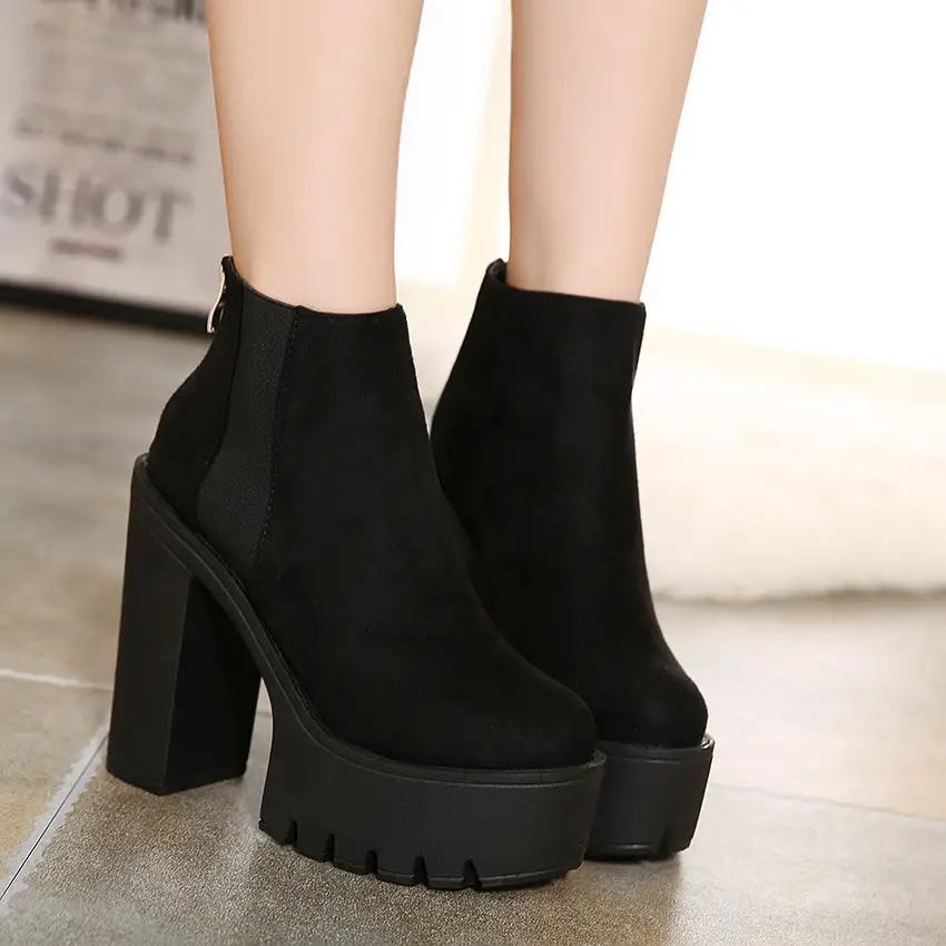 Fashion sexy round head women's boots high heel thick heel women's short boots