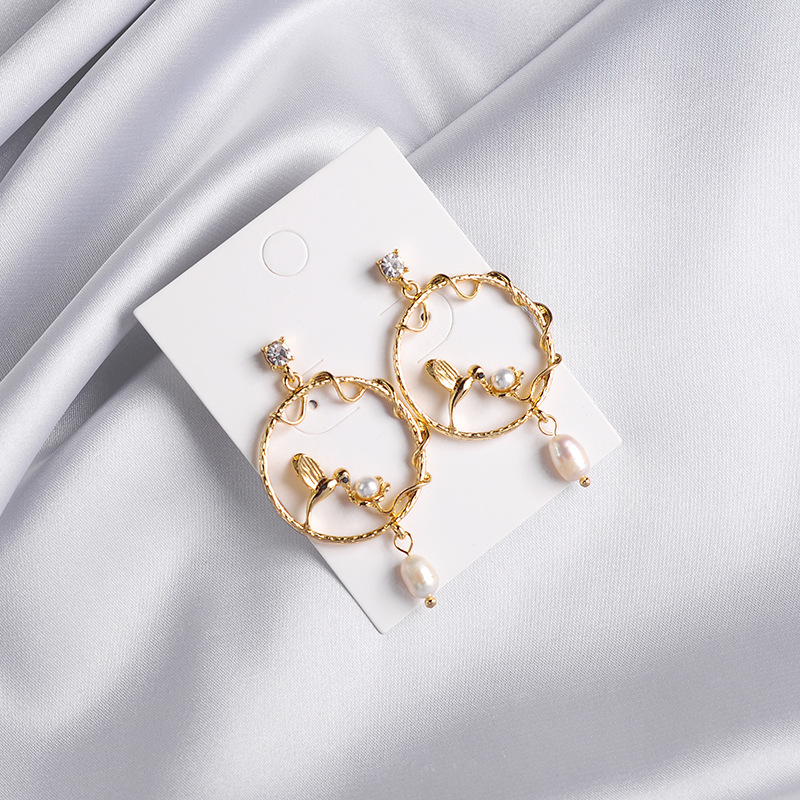 Pearl stud earrings wild circle branch earrings