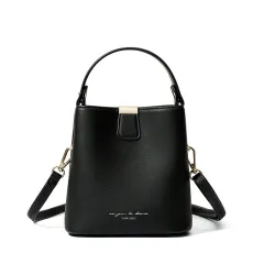 Trendy messenger fashion ladies one-shoulder bucket bag - Black - View 1