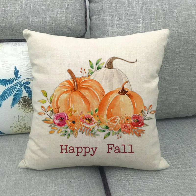 Painted pumpkin linen pillowcase - 15Color