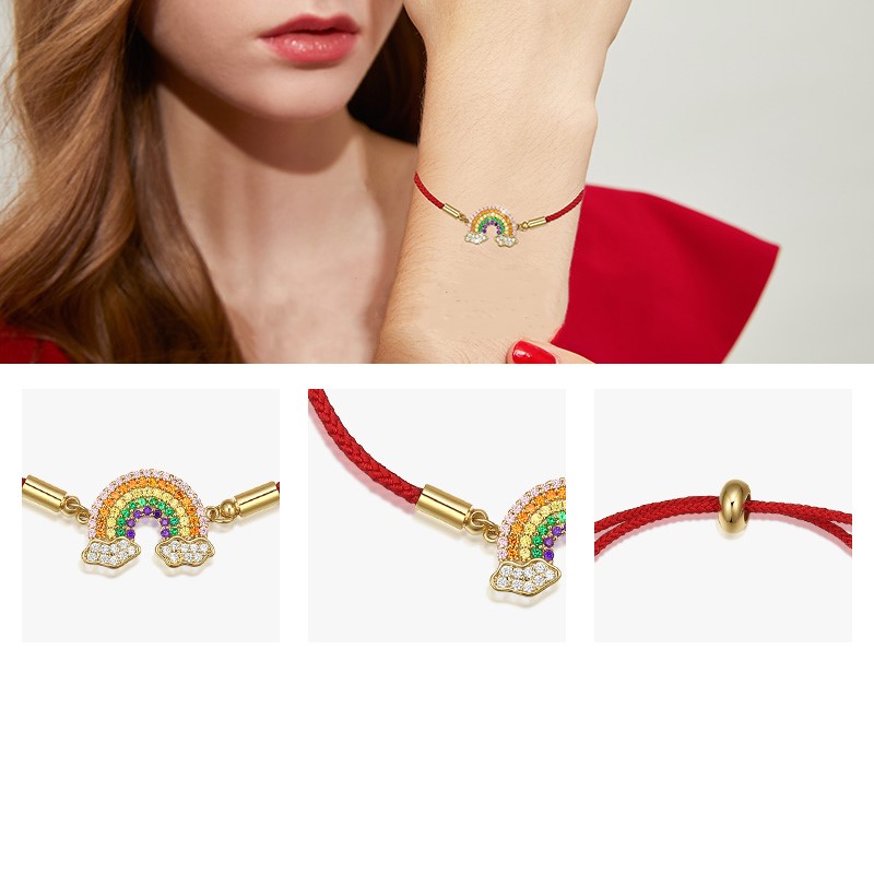 Lucky red string small rainbow bracelet