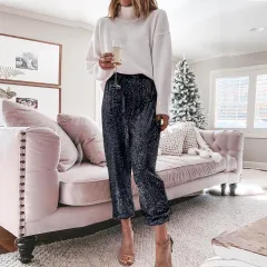 High waist drawstring trousers - Black - View 1