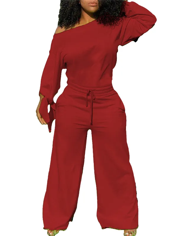 Solid color loose sexy jumpsuit Wine Red - Shop at LoveMi